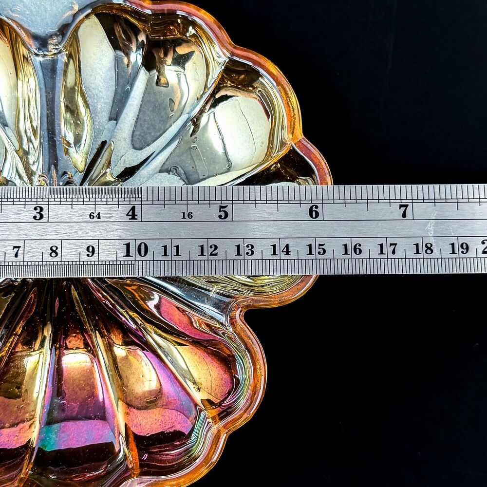 Vintage Jeannette Marigold Carnival Glass Clover Candy Trinket Dish - Picture 7 of 8